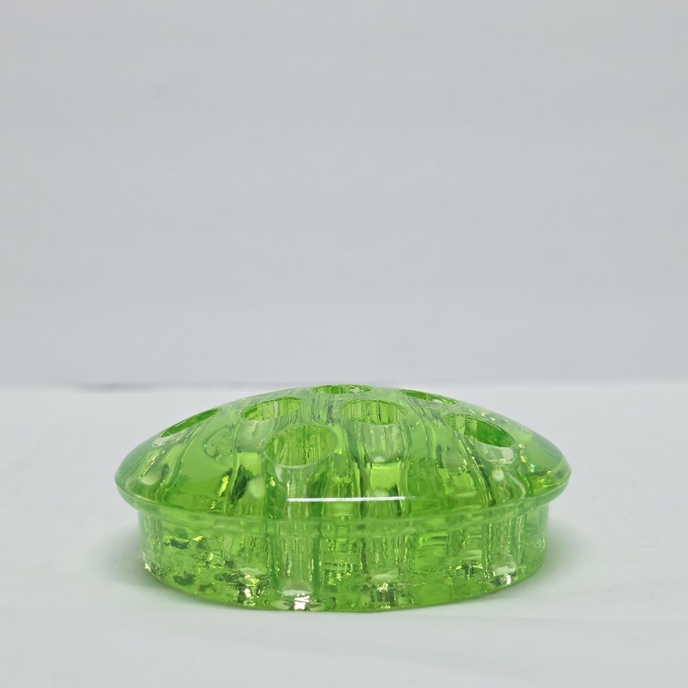 Vaseline Uranium Glass Flower Frog 11 Holes Glows UV Green Vintage 3" Diameter - Picture 5 of 10